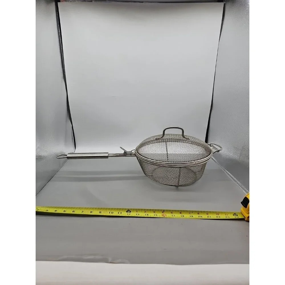 Williams Sonoma Wire Mesh Grill Deep Fry Basket Strainer Collender W/ Lid 11.5x4